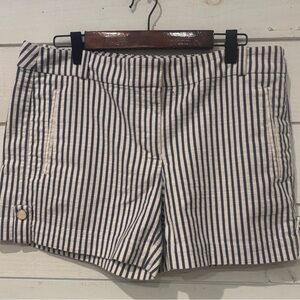 White House Black Market Gray and White Stripped Shorts in size 8